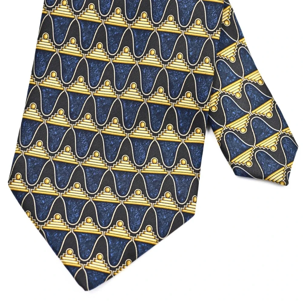 Valentino Necktie Men OS Blue Gold Geometric Silk Cravatte Italy Formal Business